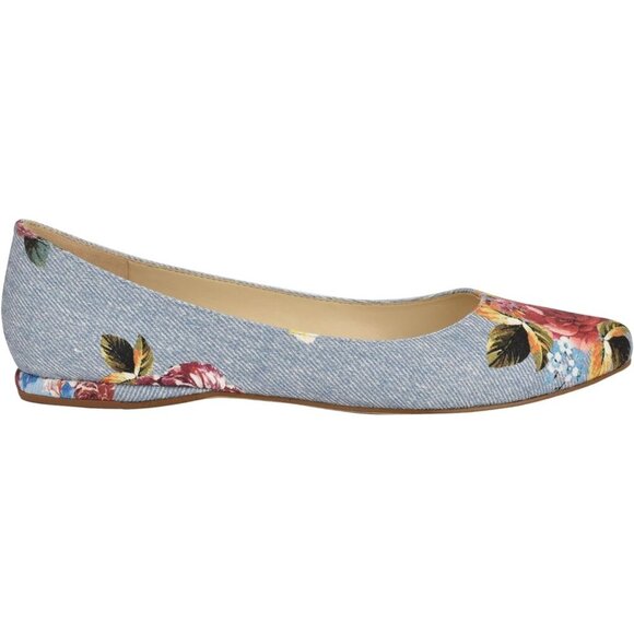 Nine West Women's Blue Rose Denim Leather Closed Pointed Toe Ballet Flats Shoes - Picture 5 of 6